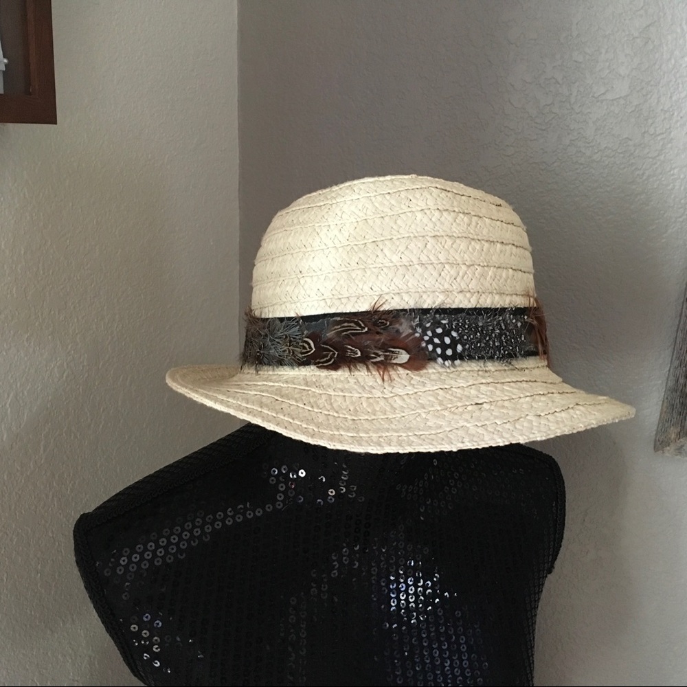 Urban Outfitters Straw and Feather Hat